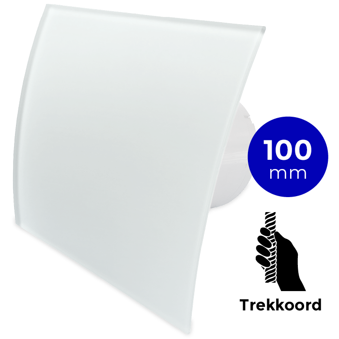 Pro-Design Badlüfter - ZUGKABEL (KW100 W) - Ø 100 mm - gewölbtes Glas - matt Weiß