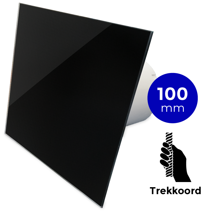 Pro-Design Badlüfter - ZUGKABEL (KW100W) - Ø 100 mm - flaches GLAS - glänzend Schwarz
