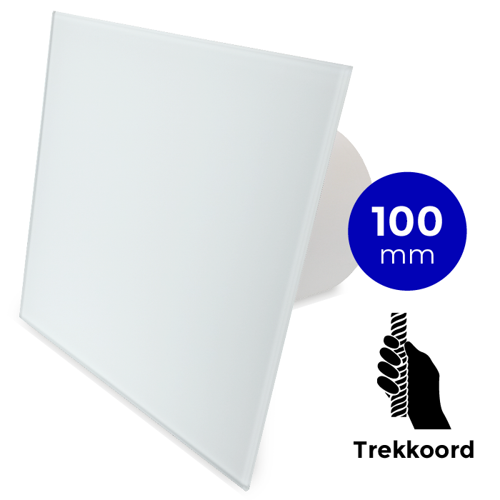 Pro-Design Badlüfter - ZUGKABEL (KW100 W) - Ø 100 mm - flaches GLAS - matt Weiß