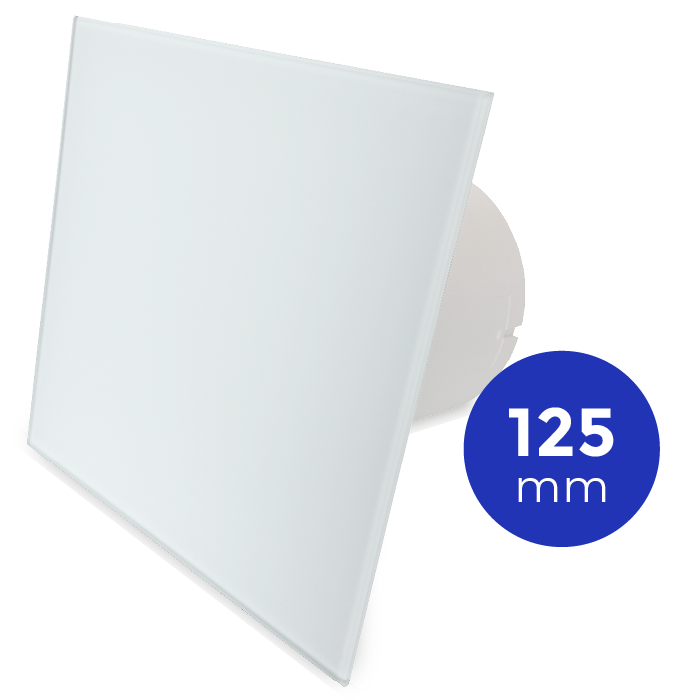 Pro-Design Badlüfter – STANDARD (KW125) – Ø 125 mm – flaches GLAS – matt Weiß