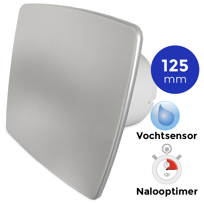 Pro-Design Badlüfter – mit Nachlauf + Feuchtigkeitssensor (KW125H) – Ø 125 mm – Edelstahl *Bold-Line*
