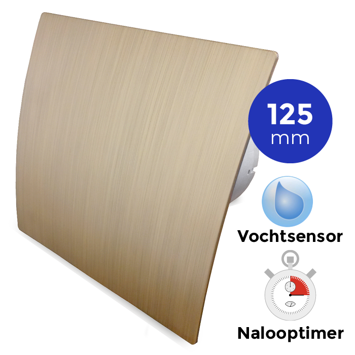 Pro-Design Badlüfter – TIMER + FEUCHTIGKEITSSENSOR (KW125H) – Ø 125 mm – Kunststoff – Gold
