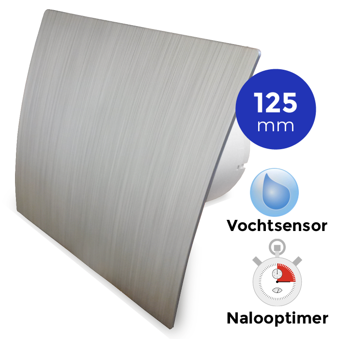 Pro-Design Badlüfter – TIMER + FEUCHTIGKEITSSENSOR (KW125H) – Ø 125 mm – Kunststoff – Silber