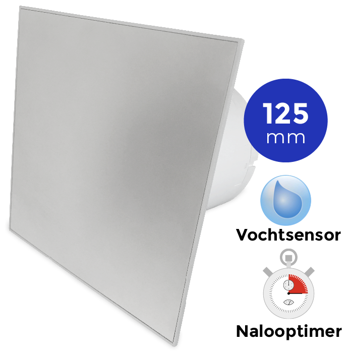 Pro-Design Badlüfter – mit Nachlauf + Feuchtigkeitssensor (KW125H) – Ø 125 mm – Edelstahl flach