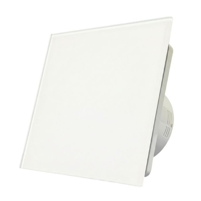 Whisper Pro-Design Badezimmerlüfter - Ø125mm – mit Nachlauf - flaches glas - matt Weiß