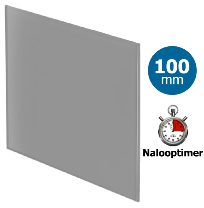 Pro-Design Badlüfter – mit Nachlauf (KW100T) – Ø 100 mm – flaches GLAS – Mattgrau