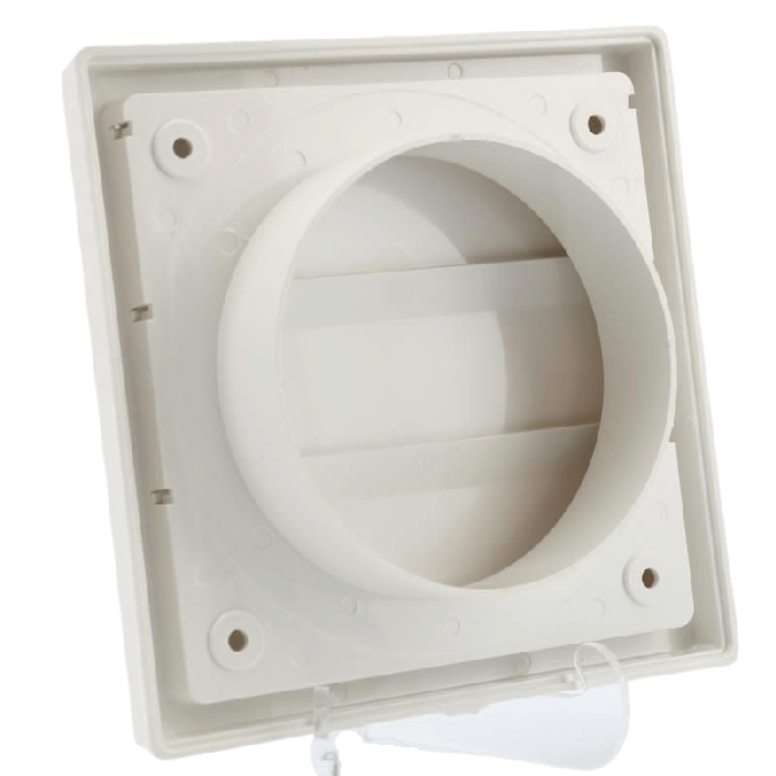 Kunststoff Lamellengitter quadratisch mit Ø 100 mm Anschluss – WEISS (150 x 150 mm)