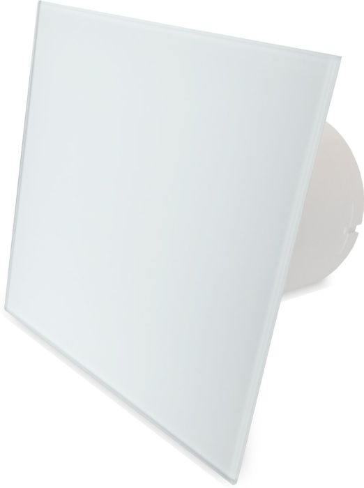 Pro-Design Badlüfter - mit Nachlauf (KW100T) - Ø100 mm - flaches GLAS - matt Weiß