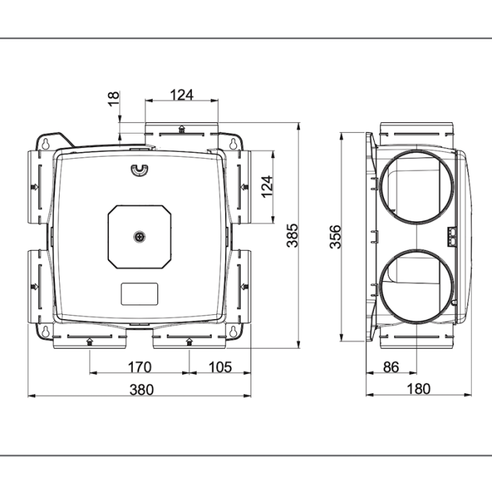 Renson Oxygreen Light mit Feuchtigkeitssensor - 372m3/h - Schutzkontakt - SET inkl. RF Fernbedienung