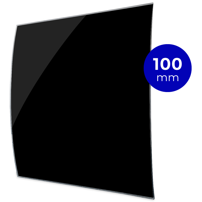 Design-Lüftungsgitter quadratisch (Abluft & Zuluft) Ø 100 mm – GLAS gewölbt – glänzendes Schwarz