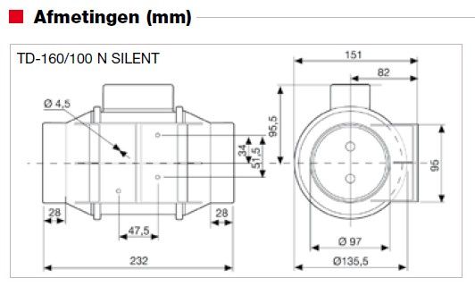 Rohrventilator 100 mm - Soler & Palau TD-160/100 N Silent