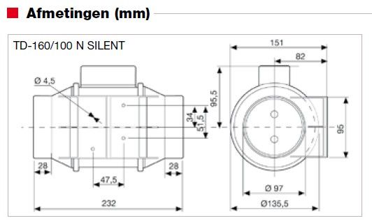 Soler & Palau Rohrventilator TD-160/100 NT Silent mit Nachlauf - ⌀ 100mm