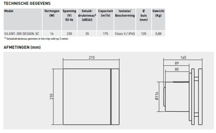 Design Badlüfter Soler & Palau Silent (200CHZ) - Ø 120mm - Mit Nachlauf + Mit Feuchtigkeitssensor (silber)