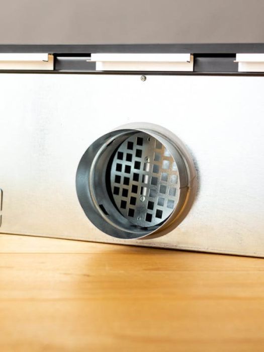 Einbaufähiges rahmenloses Liniengitter - 1200mm - isolierte Plenumbox 2x Ø125mm - ZULUFT & ABLUFT