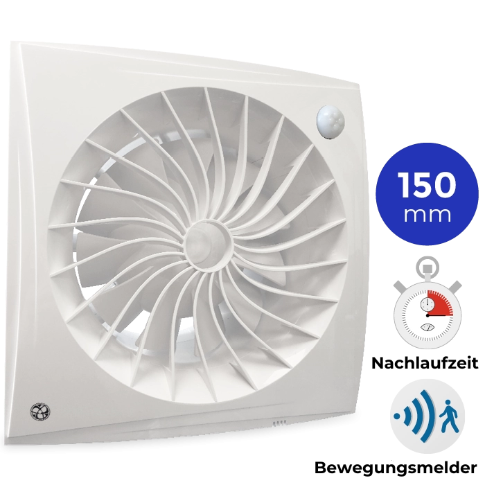 Badlüfter Blauberg Sileo - Ø 150mm - 2 Stufen - mit Nachlauf + Bewegungsmelder (SILEO150IR)
