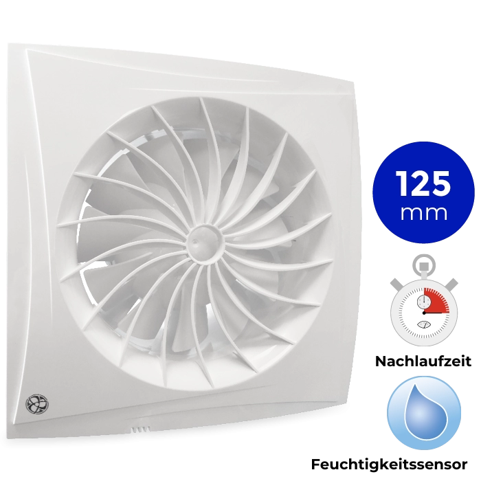 Badlüfter Blauberg Sileo - Ø 125 mm - mit Nachlauf + mit Feuchtigkeitssensor (SILEO125H)