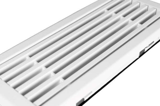 Bodenrost mit Volumenregler - 305 x 57 mm - Pulverstruktur - Stahl - weiß - RAL9003
