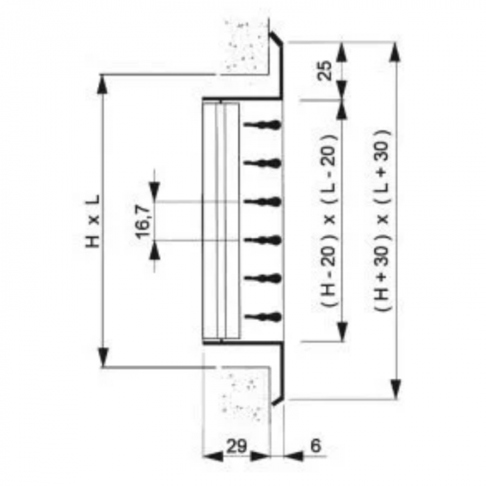 Wandgitter VTA-8110D (Einbau) aus Stahl - mit doppelt verstellbaren Lamellen - VENTIMA MASSANFERTIGUNG Wandgitter VTA-8110D (Einbau) aus Stahl - mit doppelt verstellbaren Lamellen - VENTIMA MASSANFERTIGUNG