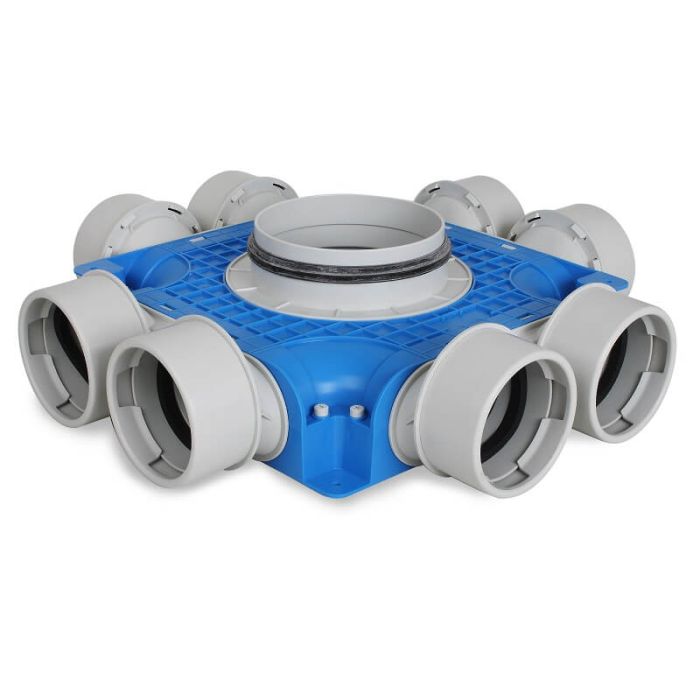 Vent-Axia Uniflexplus + Verteiler 8x Ø 90 mm Seitenanschluss – Ø 160 mm Vent-Axia Uniflexplus + Verteiler 8x Ø 90 mm Seitenanschluss – Ø 160 mm