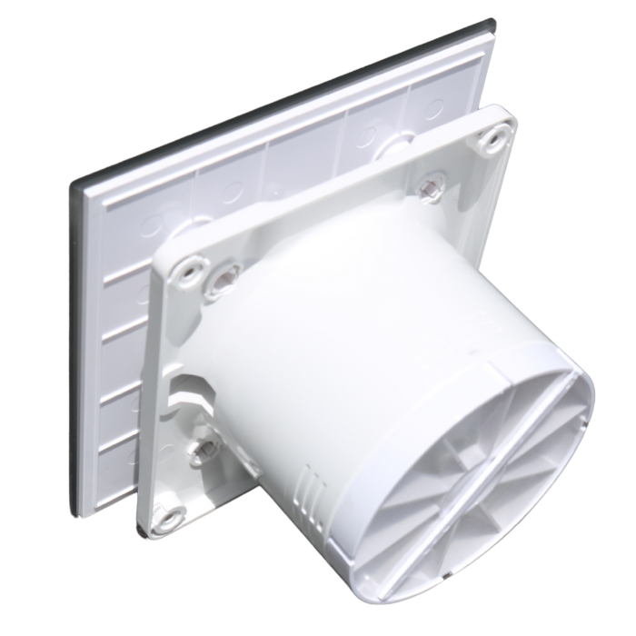 Whisper Pro-Design Badezimmerlüfter - Ø100 mm - Ein/Aus – flaches glas – Mattgrau