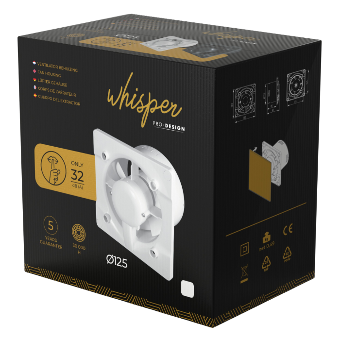  Whisper Pro-Design Badlüfter – mit Nachlauf – Ø 125 mm – Kunststoff – Gold