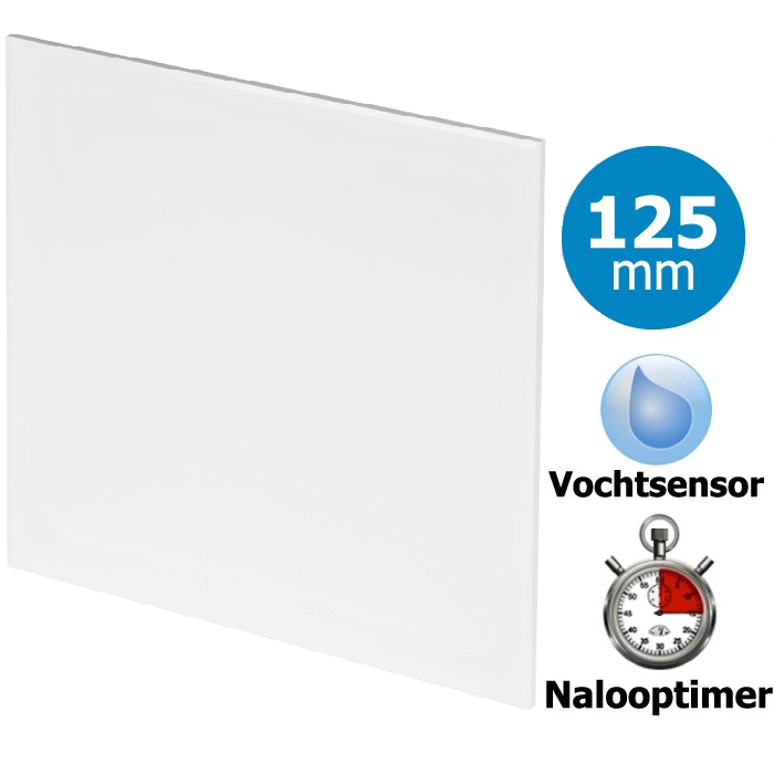 Pro-Design Badlüfter – mit Nachlauf + Feuchtigkeitssensor (KW125H) – Ø 125 mm – flacher Kunststoff – Weiß