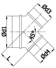 Y-Stück (Hosenstück) für Wickelfalzrohr Ø200mm mit 45º-Abzweigungen Ø200mm